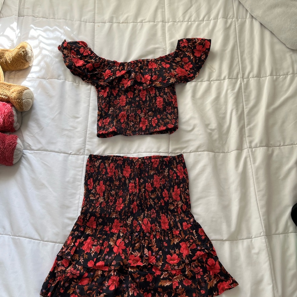 Floral Off-Shoulder Top and Skirt Set